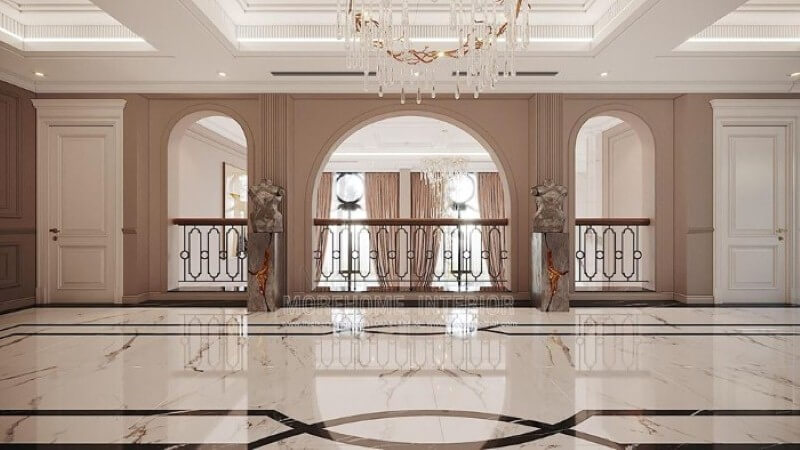 Đá lát sàn đẹp ấn tượng cho không gian hành lang sang trọng. thiết kế chung cư
