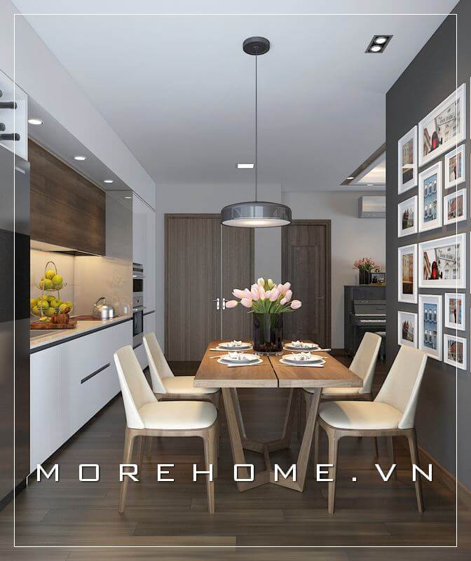 Thiết kế nội thất phòng bếp chung cư đơn giản mang đến không gian hiện đại và ấm cúng Thiết kế chung cư