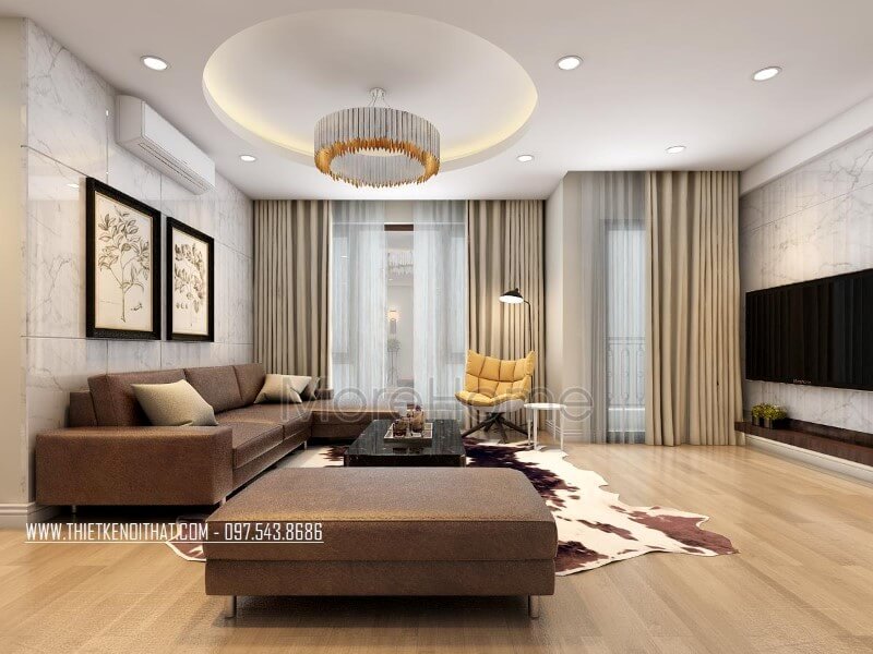Với sự kết hợp hài hòa của các gam màu chủ đạo trung tính, mẫu thiết kế nội thất phòng khách chung cư hiện đại này đã mang lại cho gia chủ một không gian sinh hoạt chung thoải mái, dễ chịu và không kém phần sang trọng Thiết kế chung cư