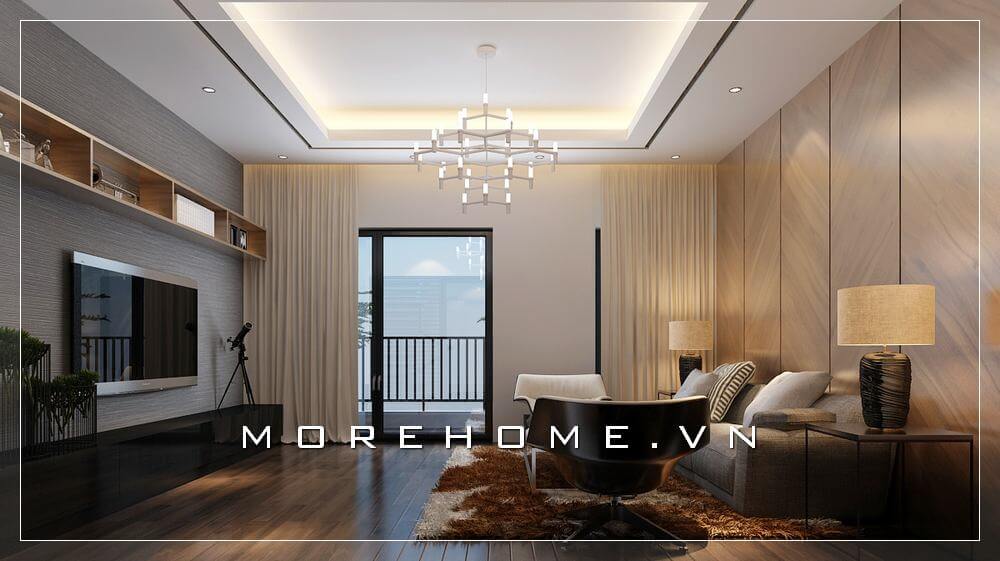 Bố trí nội thất phòng khách hiện đại, đẹp cho phòng khách biệt thự, nhà phố có ban công. Thiết kế chung cư
