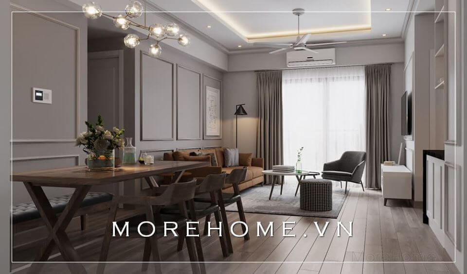 Thiết kế phòng ăn liền phòng khách hiện đại với nội thất gỗ tự nhiên sang trọng, độc đáo Thiết kế chung cư