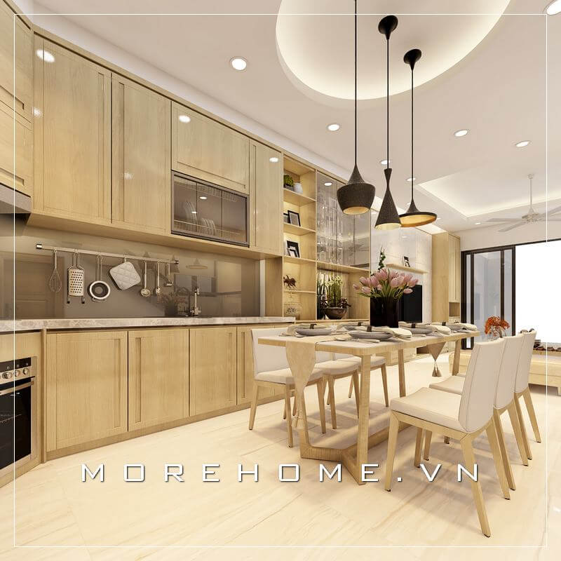 Thiết kế phòng bếp liền phòng ăn hiện đại tạo không gian sinh hoạt tiện nghi cho người nội trợ Thiết kế chung cư