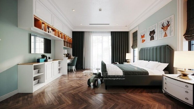 Mẫu giường ngủ đẹp, sinh động cho phòng con. Mẫu nội thất chung cư đẹp