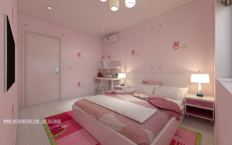 Giấy dán tường hàn quốc đáng yêu với hình ảnh chú heo xinh xắn kết hợp đồ trang trí tràn ngập sắc hồng sẽ là lựa chọn tuyệt vời cho gái yêu của bạn. thiết kế nội thất chung cư